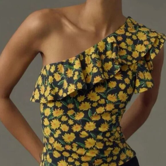 Anthropologie Tops - Anthropologie Maeve One-Shoulder Daisy Ruffled Top